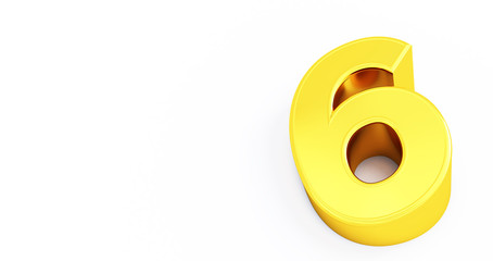 Poster - 3d render of gold number 6 six isolated white background
