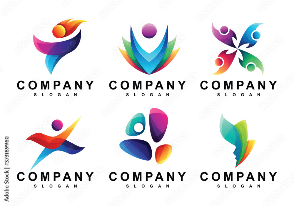 Set of Colorful People Logo Stock Vector | Adobe Stock