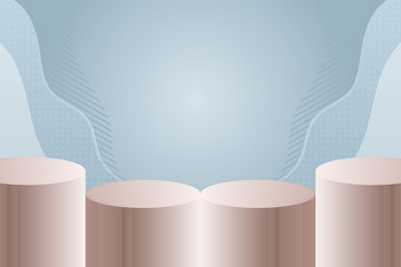 Poster - 3d brown gradient podium on pastel blue background abstract geometric. 3d rendering for banner, showcase, display product mockup design. Creative ideas minimal with wave shape. dot and line pattern. 