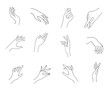 Women hand icons. Elegant female hands of different gestures. Lineart in a trendy minimalist style. Vector Illustration. EPS10.