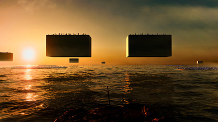 Fantastic sunset sea view 3d render