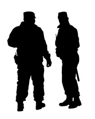 Wall Mural - Special police forces on street on white background