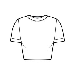 Wall Mural - Cropped cotton-jersey t-shirt technical fashion illustration with scoop neck, short sleeves, close fit. Flat outwear apparel template front, white, color. Women, men, unisex top CAD mockup