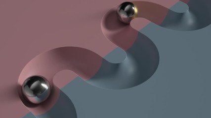 Poster - 
Abstract 3d render of  Cycled minimal animation.  Metall ball rolling in geometry deepening. Loopable sequence.