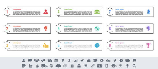 Wall Mural - Infographic design business concept vector illustration with 9 steps or options or processes represent work flow or diagram or web button banner
