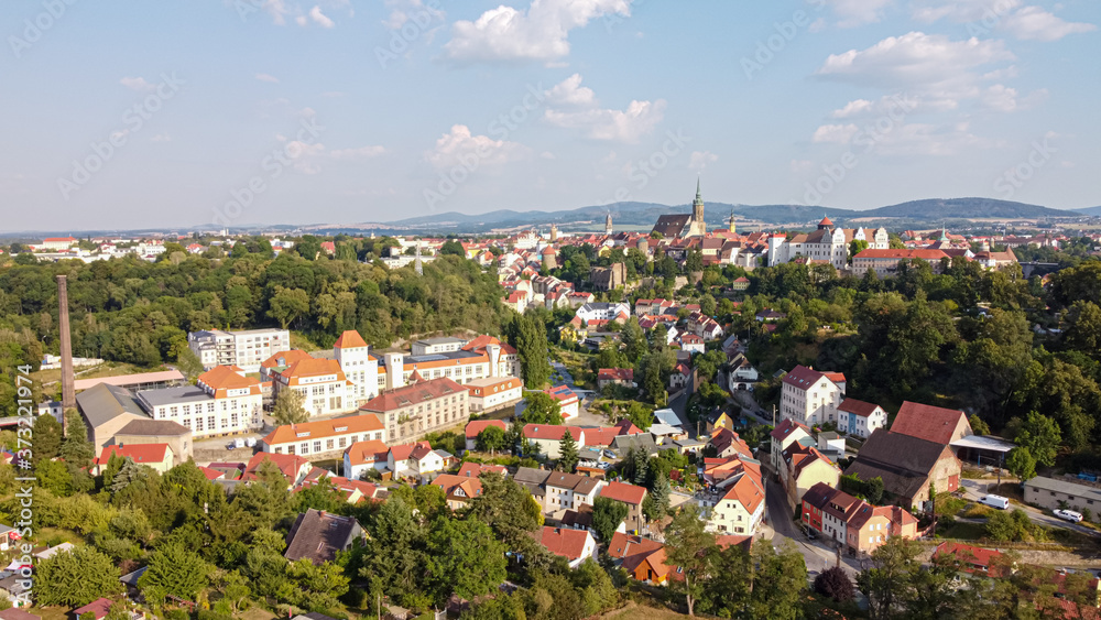 Panorama of Bautzen town in Saxony, Germany aerial - obrazy, fototapety, plakaty 
