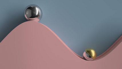 Poster - Abstract 3d render. Metall ball on the wavy geometry.  Minimal abstract composition.
