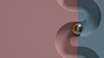 Poster - Abstract 3d render of  minimal geometry composition.  Metall ball rolling in geometry deepening.
