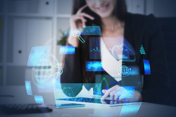 Poster - Woman in office, cloud computing