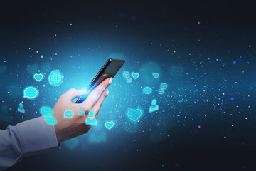 Poster - Woman hand with phone, social media