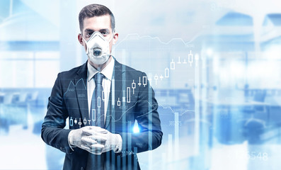 Poster - Man in mask and gloves, financial graph