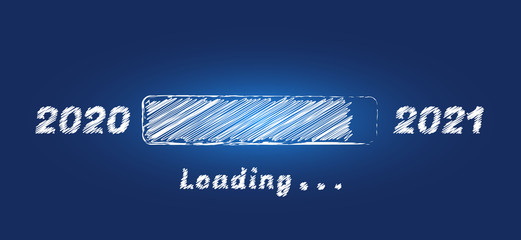 Wall Mural - new year loading bar 2021 chalk texture on blue blackboard in sketch style. happy new year greeting 