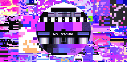 Aufkleber - Abstract pixelated background with flickers and datamoshing effect. Vaporwave and cyberpunk style aesthetics.