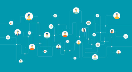 Poster - flat vector abstract social network connection for online business background concept