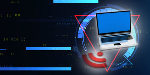 Poster - 3d illustration WiFi symbol with laptop
