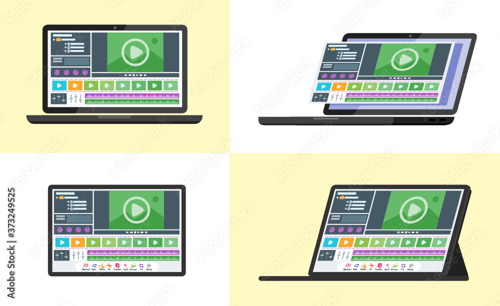 Video Editing Screen Display User Interface UI Set in Laptop and Tablet ...