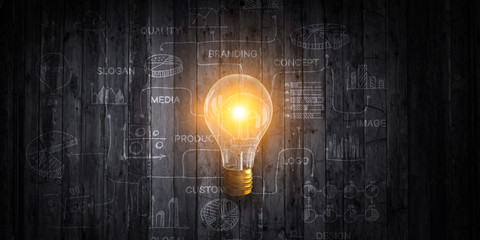 Light bulb image as symbol of innovation . Mixed media