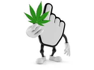 Canvas Print - Cursor character holding cannabis leaf