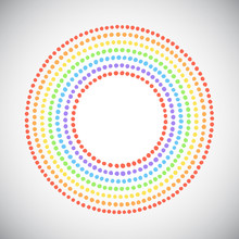 Round Shape, Circle Made Of Hand Drawn Uneven Dots, Beads, Spots. Lgbt Rainbow Colors. Colorful Dot Frames, Rings Of Various Diameter Set. Editable Graphic Design Element, Dotted Template For Borders.