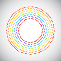 Poster - Round shape, circle made of hand drawn uneven dots, beads, spots. Lgbt rainbow colors. Colorful dot frames, rings of various diameter set. Editable graphic design element, dotted template for borders.