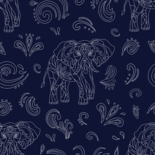 Vector Seamless Pattern Of Elephant. Decoration Print For Wrapping, Wallpaper, Fabric, Textile.