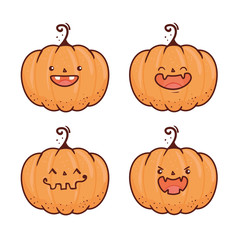 Wall Mural - set happy halloween scary pumpkins vector illustration design