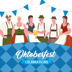 Wall Mural - oktoberfest beer festival celebration with group people wearing clothes traditional vector illustrat