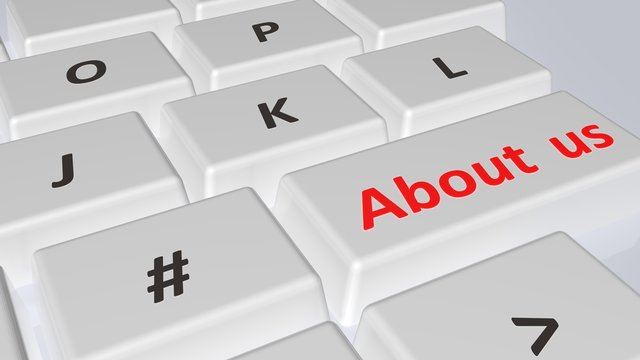 Keyboard with a key having the red write ABOUT US - 3D rendering illustration
