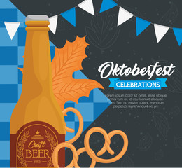 Poster - oktoberfest festival celebration with craft beer bottle and decoration vector illustration design