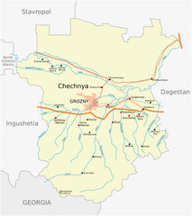  Detailed vector road map of Chechen Republic, Russia