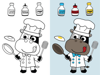 Wall Mural - vector illustration of cow cartoon the funny chef, coloring book or page