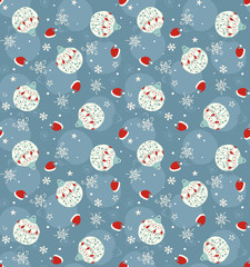 Wall Mural - Christmas hats, balls, stars hand drawn seamless patterns. Blue red pastel colors. Vector illustration for cards, fabric, wrapping paper. Uneven lines