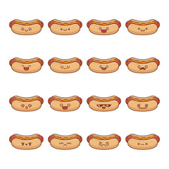 Wall Mural - set of fun kawaii hotdog icon cartoons