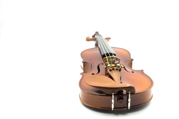 Violin music instrument of orchestra closeup isolated on white background.