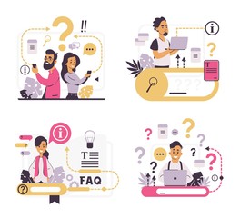 Aufkleber - FAQ concept. Customer support and forum question metaphor, helpful information and online communication. Vector illustrations questions and answers set for support center