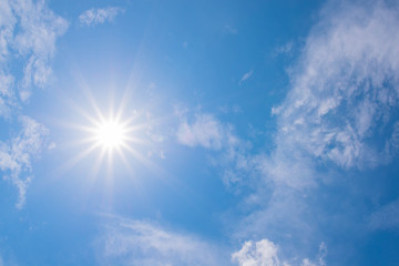 beautiful shining sun at clear blue sky