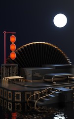 Wall Mural - Creative drawing of 3D Chinese style product display platform