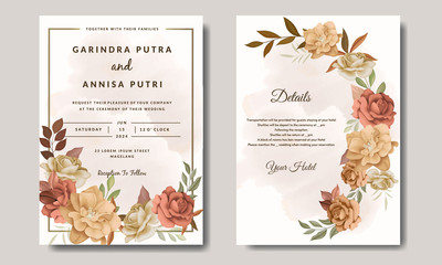 Sticker - Beautiful autumn floral frame wedding invitation card template Premium Vector