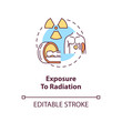Exposure to radiation concept icon. Cancer risk factors. Poisoning. Ultraviolet. Ionizing radiation idea thin line illustration. Vector isolated outline RGB color drawing. Editable stroke