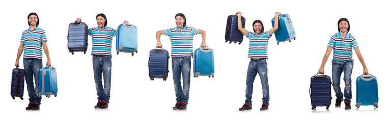 Wall Mural - Young man with suitcase isolated on white