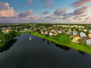 Wall Mural - Aerial photo of residential homes in Miramar Florida USA