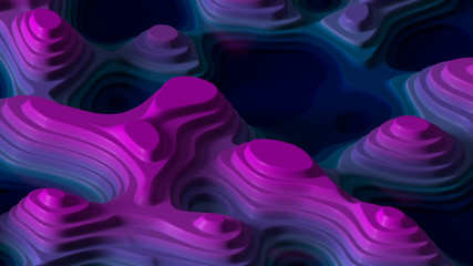 Poster - 3d render of abstract topo surface. Sliced looking smooth cuve geometry.