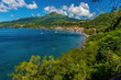 A panorama view along the coast towards the town of Saint Pierre and the volcano, Mount Pelee in Martinique