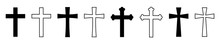 Cross Set Vector Illustrations On White Background. Christian Cross Collection. Cross Silhouette. Christian Symbol.