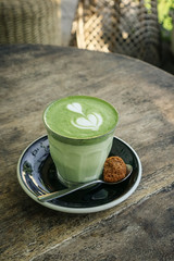 Wall Mural - Matcha latte with latte art on top