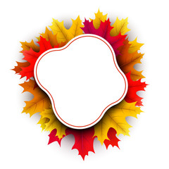 Wall Mural - Autumn red and yellow maple leaves frame.