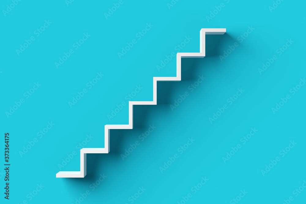 White steps or stairs on blue cyan background, minimal career, success or growth concept - obrazy, fototapety, plakaty 