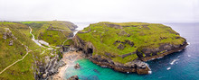 Aerial View Of Tintagel Castle In Cornwall