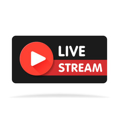 Poster - Live streaming banner - red vector design element with play button. Vector illustration