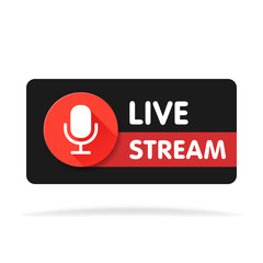 Poster - Live streaming banner - red vector design element with play button. Vector illustration